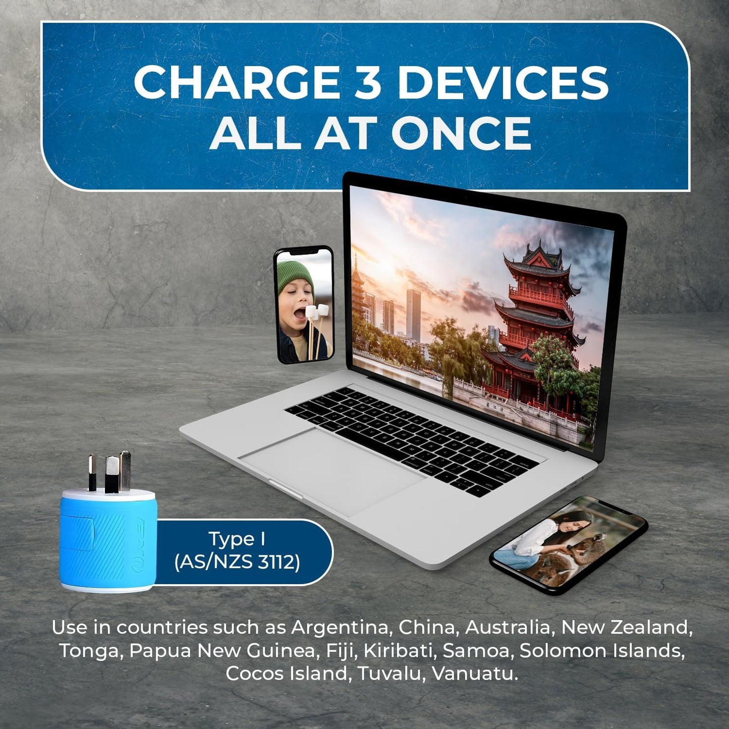 Australia, New Zealand, China Travel Plug Adapter by  with Dual USB + Surge Protection - Type I (U2U-16), Will Work with Cell Phones, Camera, Laptop, Tablets, Ipad, Iphone and More